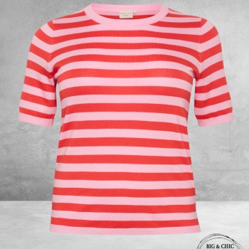 KAFFE CURVE Truitje MALIA  Pink Mist Gestreept