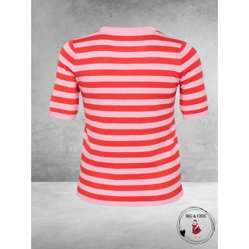 KAFFE CURVE Truitje MALIA  Pink Mist Gestreept