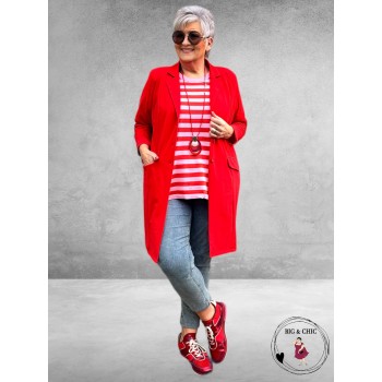 KAFFE CURVE Truitje MALIA  Pink Mist Gestreept