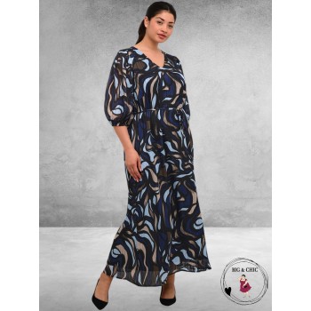 KAFFE CURVE Maxi Jurk MARGA  Blauw-Grijs