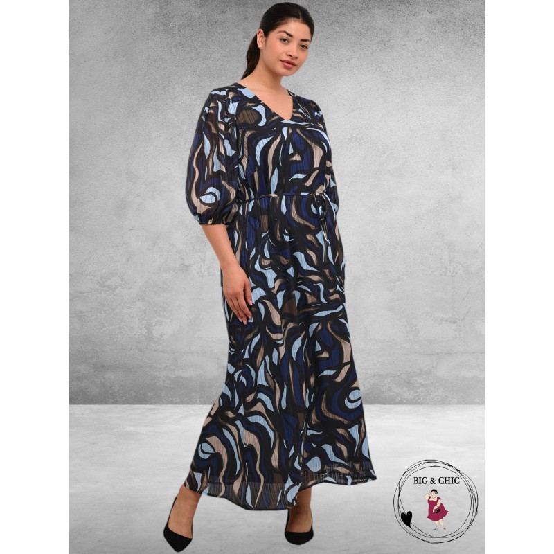 KAFFE CURVE Maxi Jurk MARGA  Blauw-Grijs