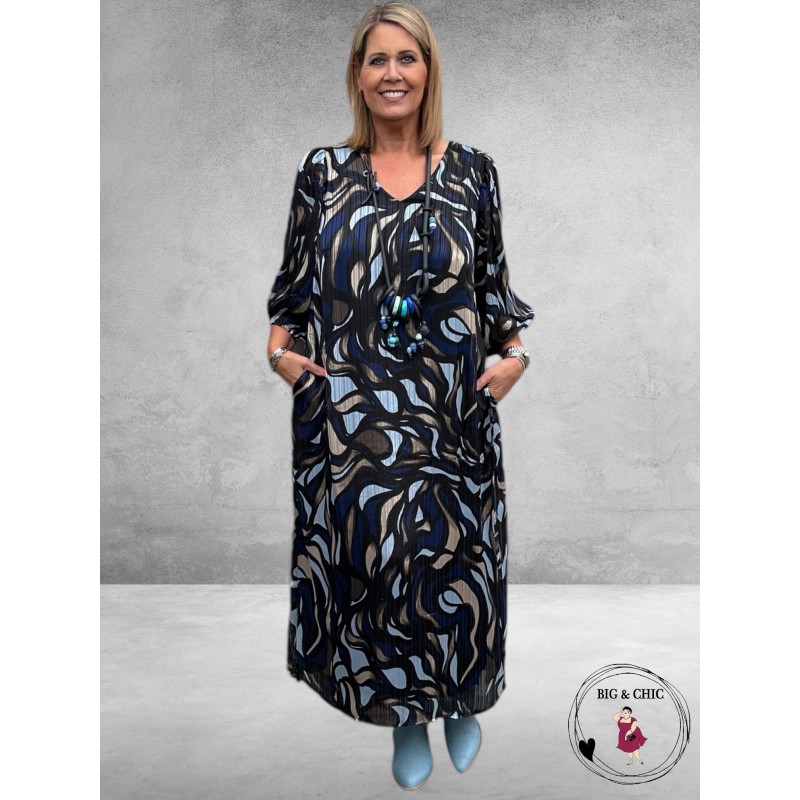 KAFFE CURVE Maxi Jurk MARGA  Blauw-Grijs
