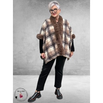 Y & D Poncho met Fake Fur Bruin Multi