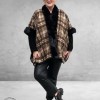 Y & D Poncho met Fake Fur Zwart-Bruin Multi