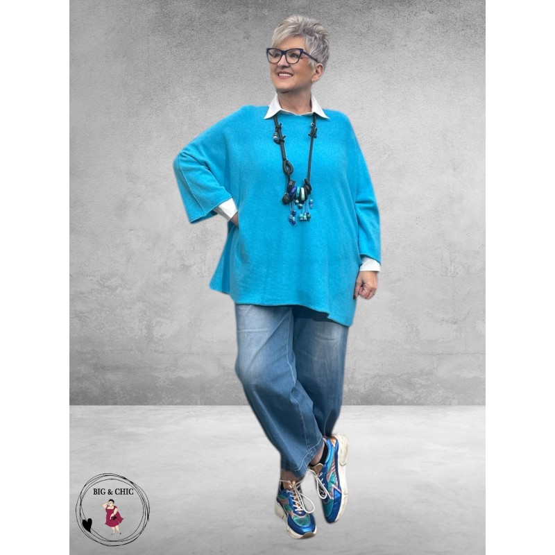 Trui Gebreid Aquamarijn Blauw Oversize