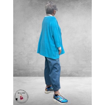 Trui Gebreid Aquamarijn Blauw Oversize