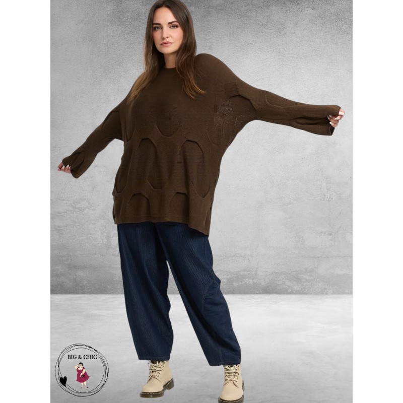 KEKOO Trui Gebreid Katoen Bruin