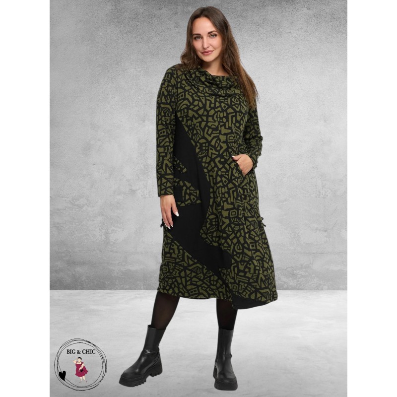 KEKOO Jurk Seriva Lang Zwart/Olijf