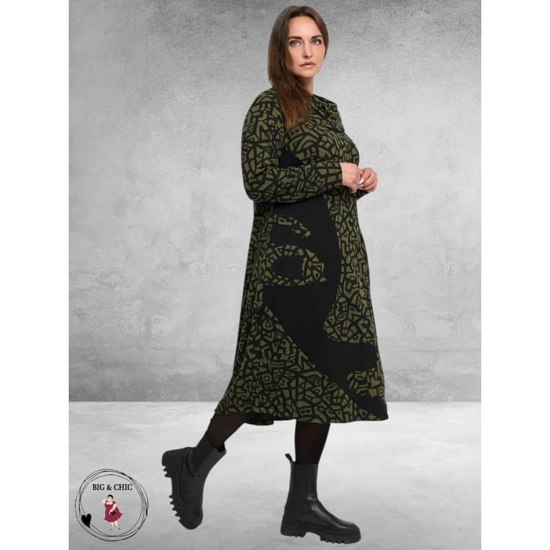 KEKOO Jurk Seriva Lang Zwart/Olijf