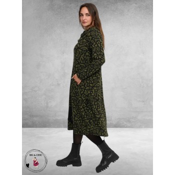 KEKOO Jurk Seriva Lang Zwart/Olijf