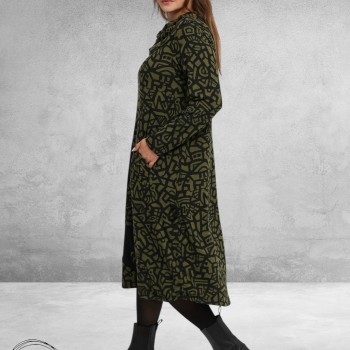 KEKOO Jurk Seriva Lang Zwart/Olijf