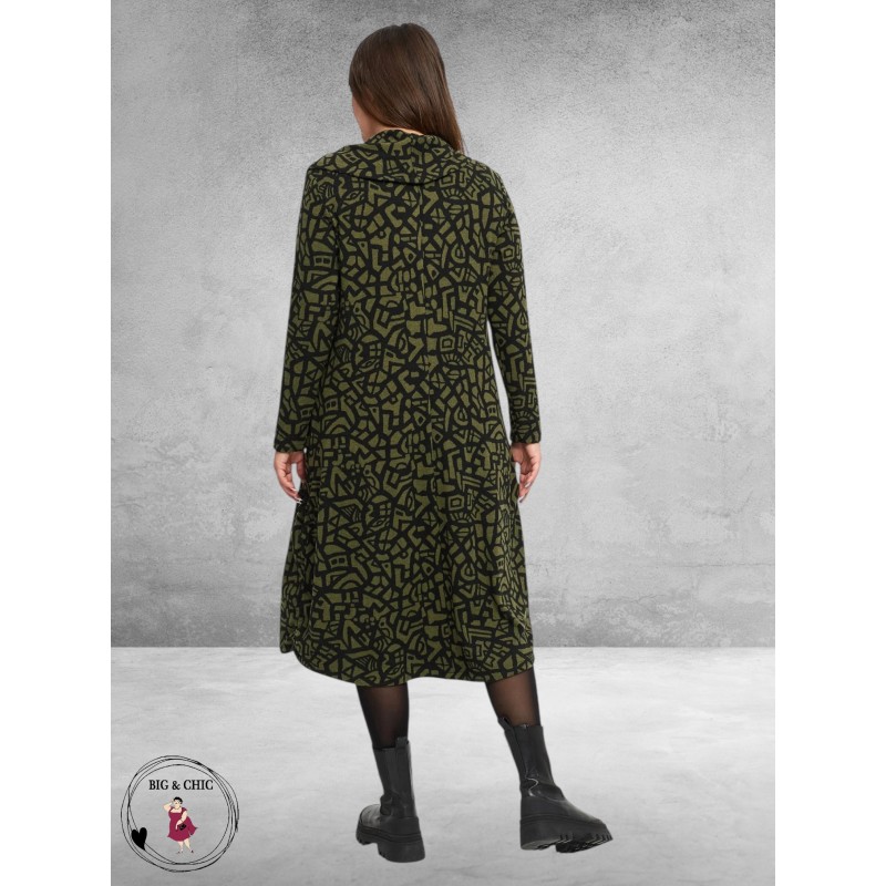 KEKOO Jurk Seriva Lang Zwart/Olijf