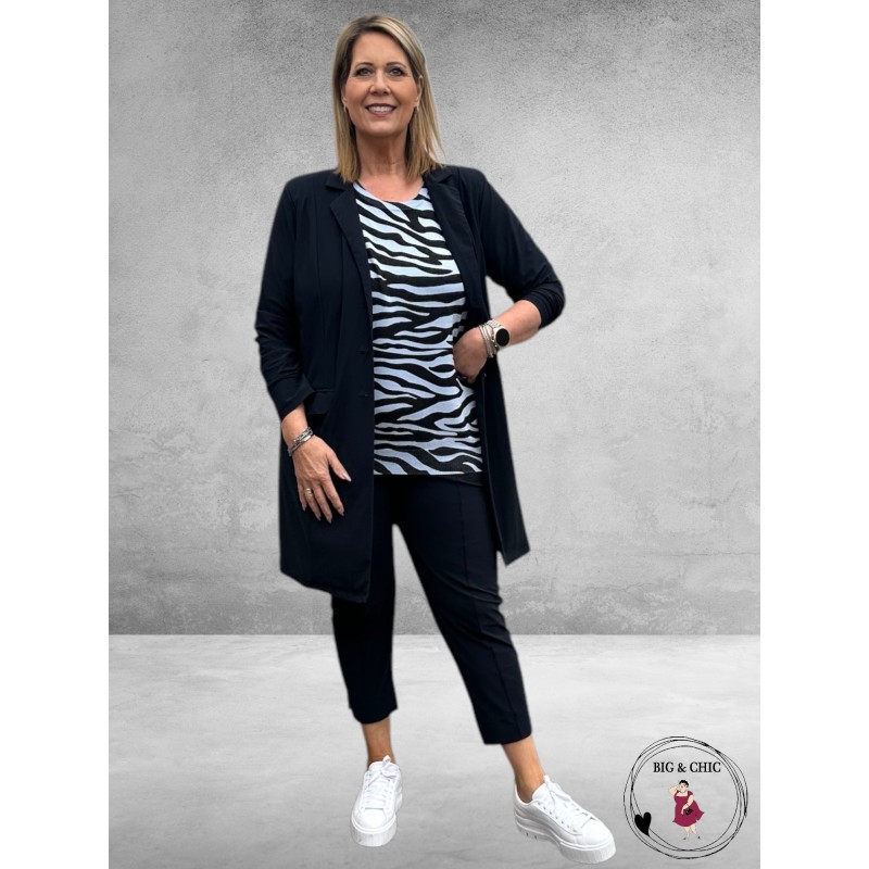 KAFFE CURVE Trui Lizzy Blue/Black Graphic