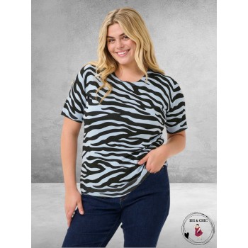 KAFFE CURVE Trui Lizzy Blue/Black Graphic