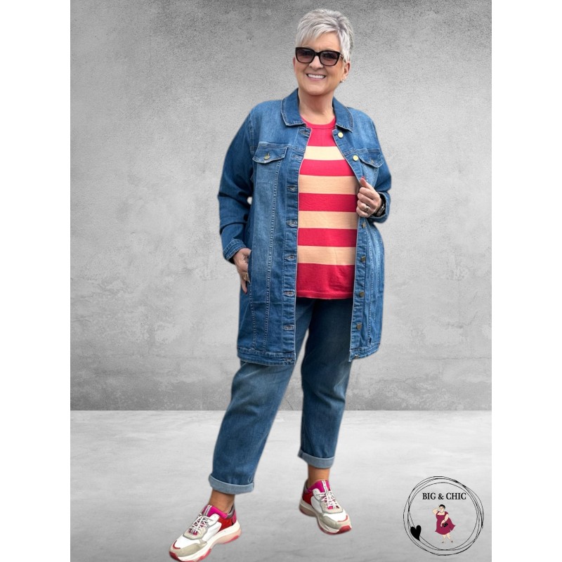 KAFFE CURVE Trui Lizzy Rasberry/Peach Stripe