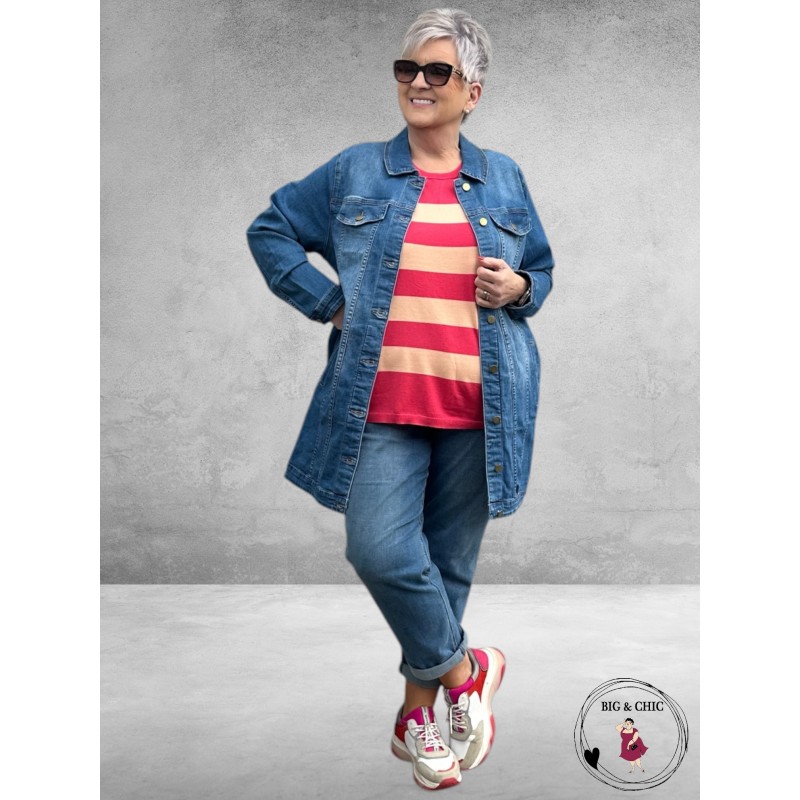 KAFFE CURVE Trui Lizzy Rasberry/Peach Stripe