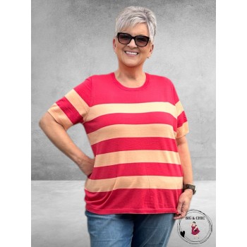 KAFFE CURVE Trui Lizzy Rasberry/Peach Stripe