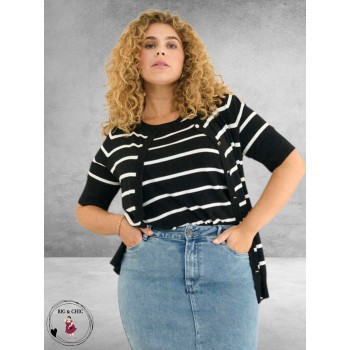 KAFFE CURVE Cardigan Lizzy Black/Chalk