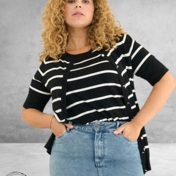 KAFFE CURVE Cardigan Lizzy Black/Chalk