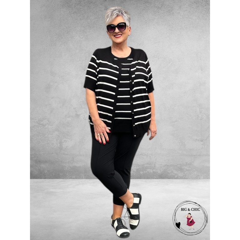 KAFFE CURVE Cardigan Lizzy Black/Chalk