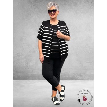 KAFFE CURVE Cardigan Lizzy Black/Chalk