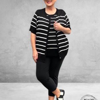 KAFFE CURVE Cardigan Lizzy Black/Chalk