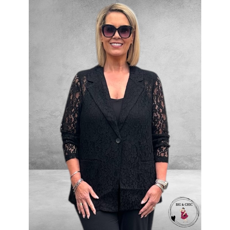 KAFFE Curve Blazer Lorani Zwart Kant