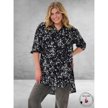 KAFFE CURVE Tuniek/Blouse Sonna Zwart/Wit