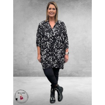 KAFFE CURVE Tuniek/Blouse Sonna Zwart/Wit