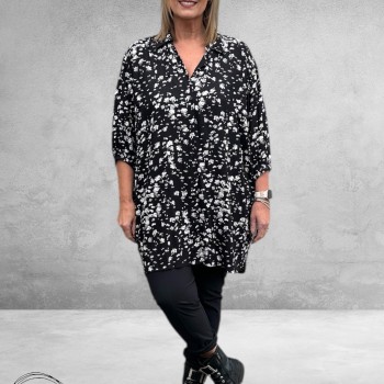 KAFFE CURVE Tuniek/Blouse Sonna Zwart/Wit