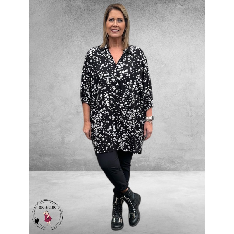 KAFFE CURVE Tuniek/Blouse Sonna Zwart/Wit