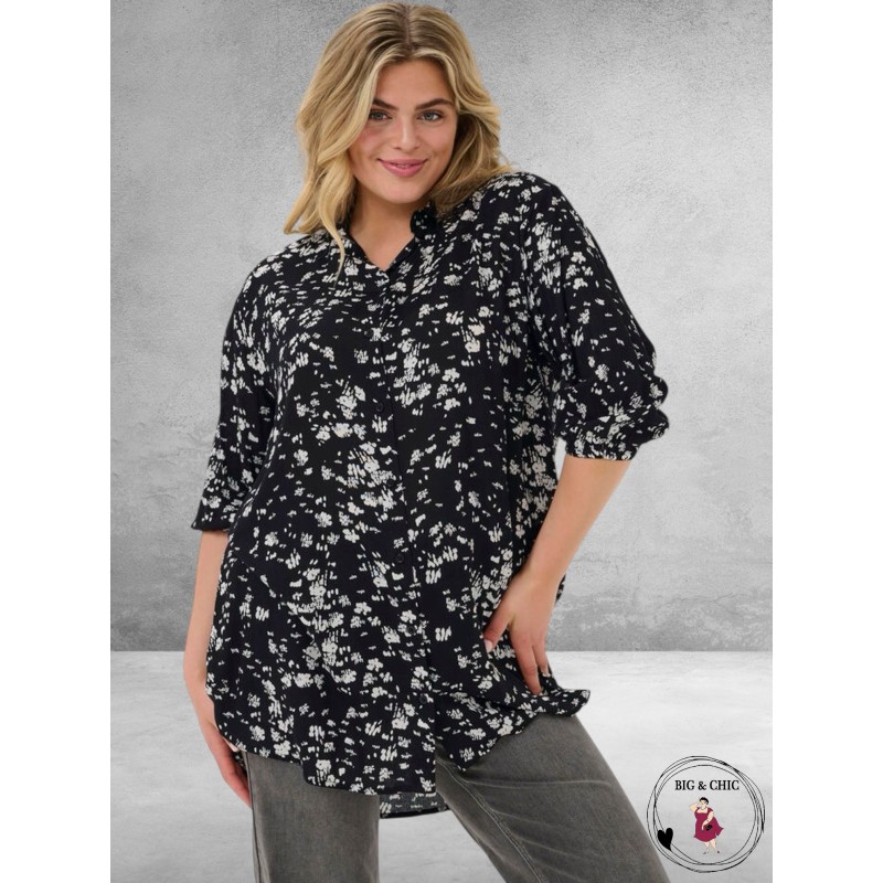 KAFFE CURVE Tuniek/Blouse Sonna Zwart/Wit