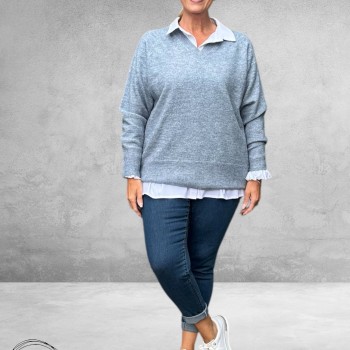 KAFFE CURVE Trui Niela Windward Blue Melange