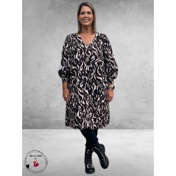 KAFFE CURVE Jurk Milina Black/Brown Graphic Print