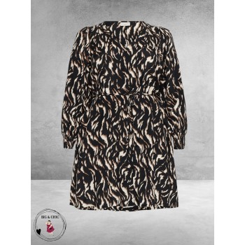 KAFFE CURVE Jurk Milina Black/Brown Graphic Print