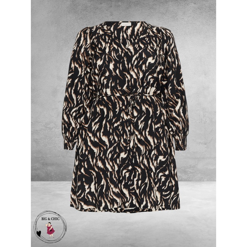 KAFFE CURVE Jurk Milina Black/Brown Graphic Print