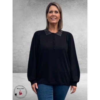 KAFFE CURVE Polo Pullover Carla Black Deep