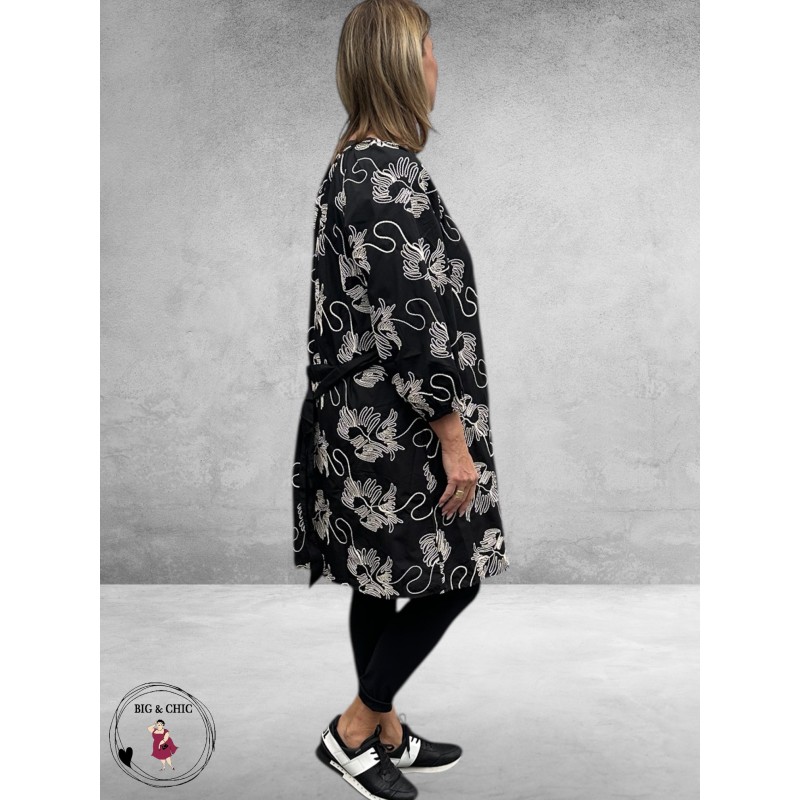 Kaffe Curve Jurk Kimmi Zwart/Ecru Borduursel