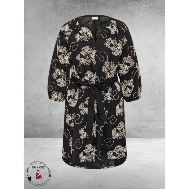 Kaffe Curve Jurk Kimmi Zwart/Ecru Borduursel