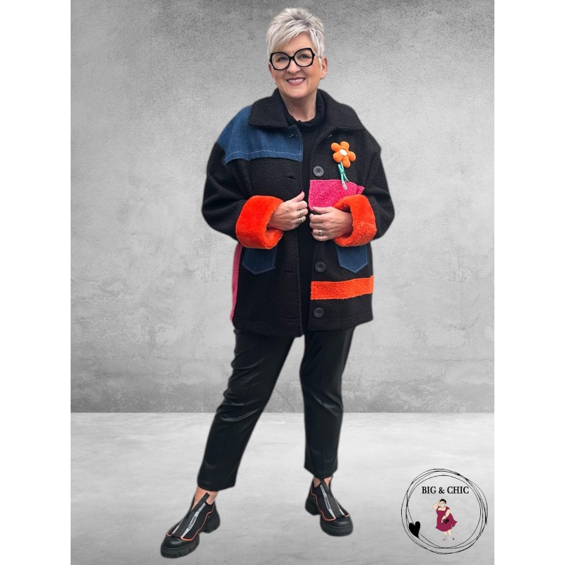 MAXLIVE Tussenjas Bouclé Zwart Bloem