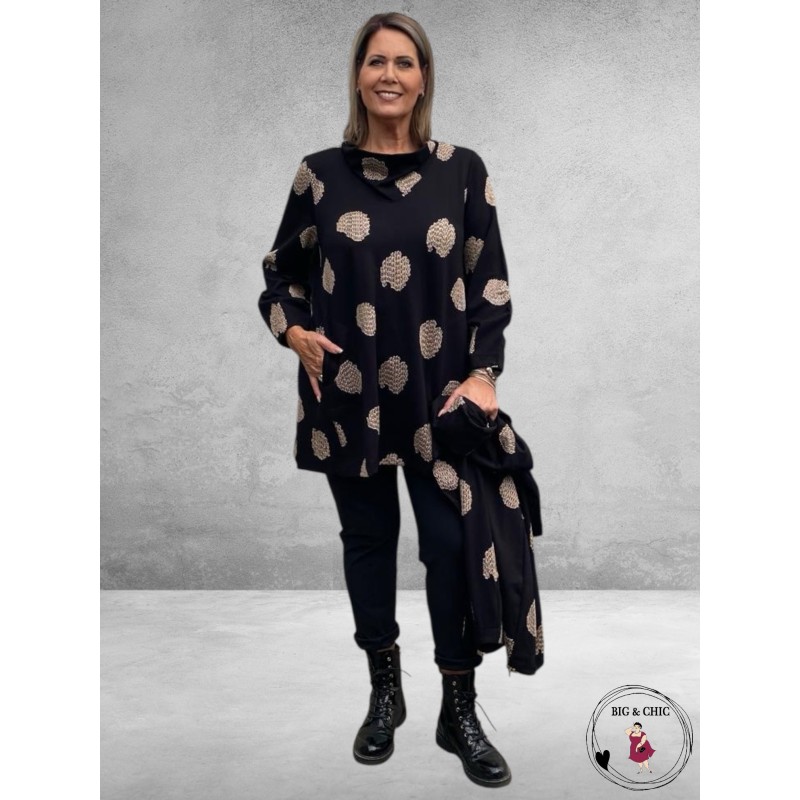 NOEN Tuniek Zwart Beige Applicaties