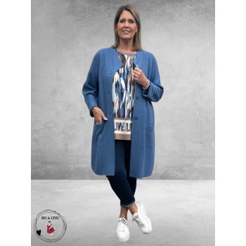 NOEN Jas Jeansblauw Wolmix Lang