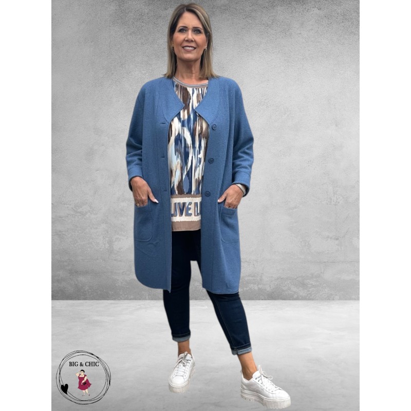 NOEN Jas Jeansblauw Wolmix Lang