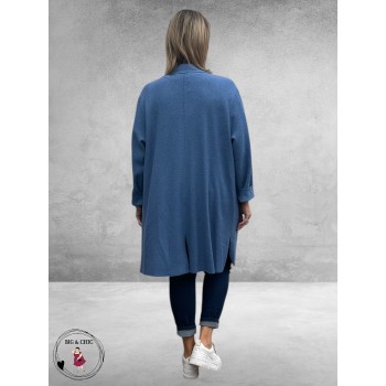 NOEN Jas Jeansblauw Wolmix Lang