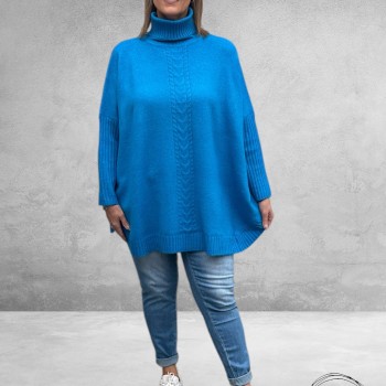 No.1 By OX Gebreide Poncho-Trui Clear Blue