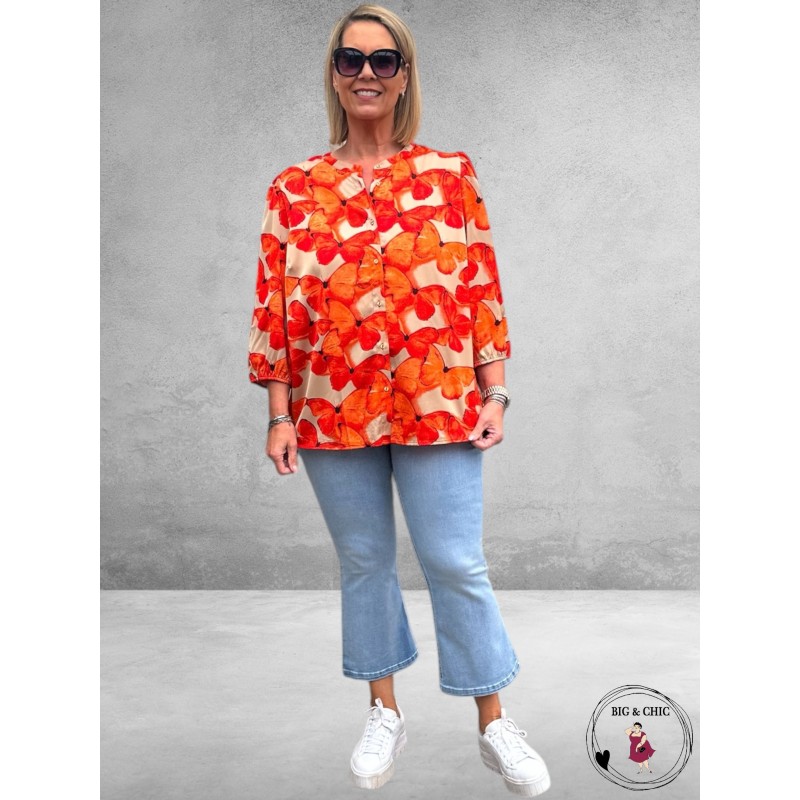 No.1 By Ox Blouse Summer Orange Vlinders