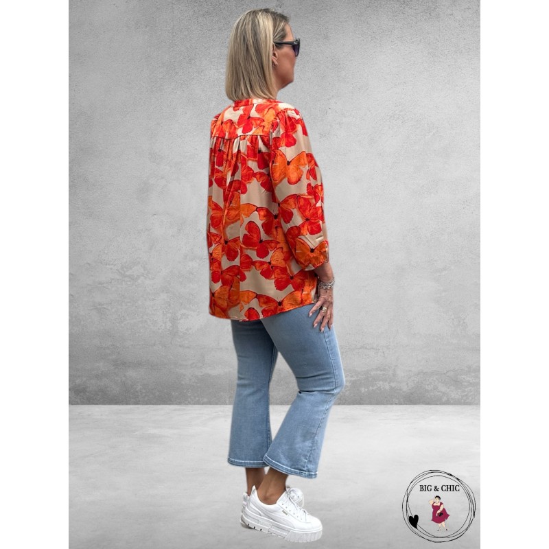 No.1 By Ox Blouse Summer Orange Vlinders