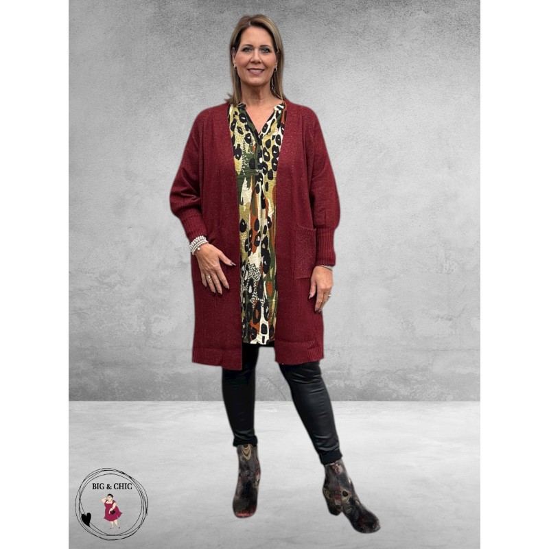 NO.1 BY OX Cardigan Long Ballonmouw Syrah Red