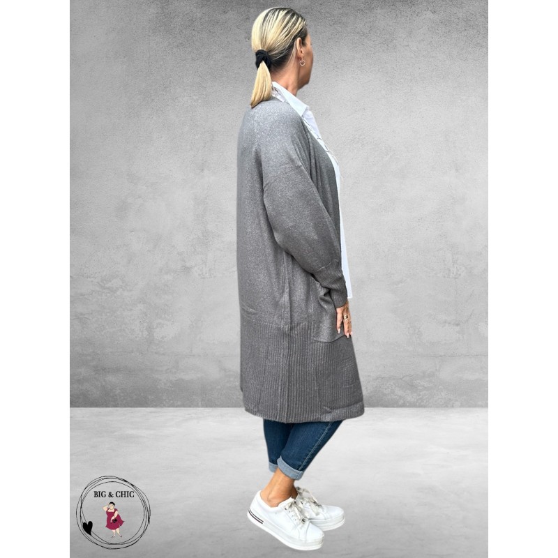 NO.1 BY OX Cardigan Long Ballonmouw Dark Grey Melange