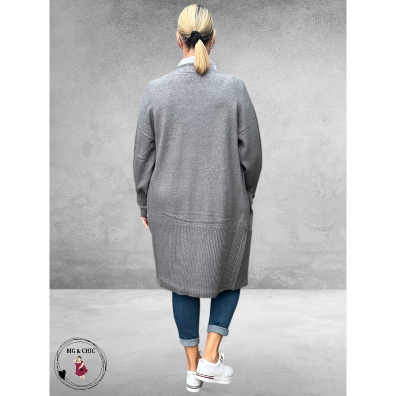 NO.1 BY OX Cardigan Long Ballonmouw Dark Grey Melange